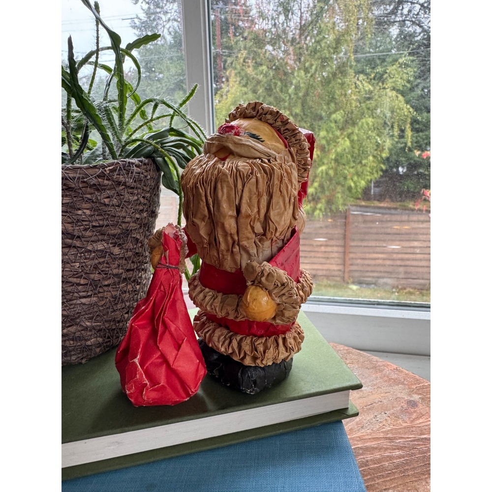 Vintage Paper Mache Santa Claus Figurine Red Christmas Ornament Folk Art 5.5"